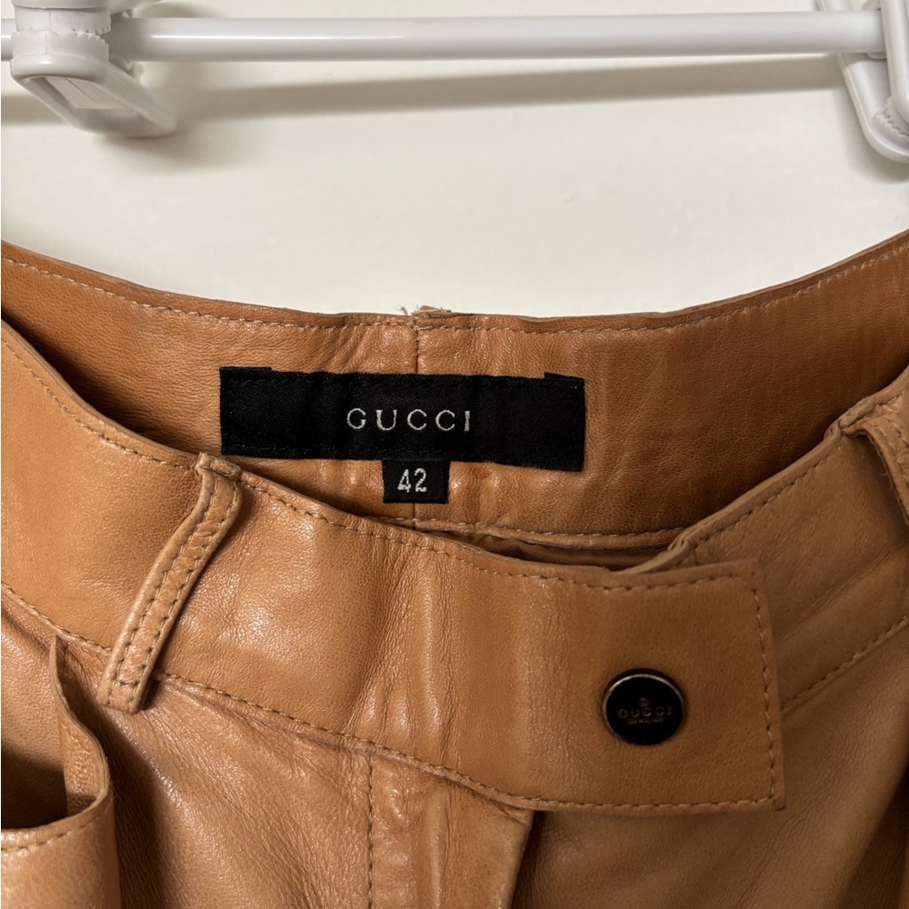Gucci Camel Leather Trousers